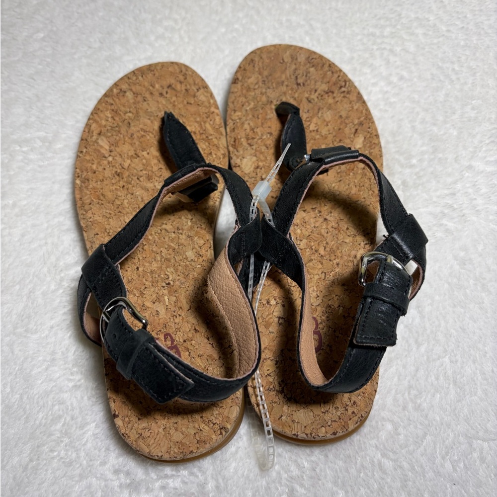 UGG Black Leather‎ Cork Sandals Sz 6.5 - Picture 2 of 7